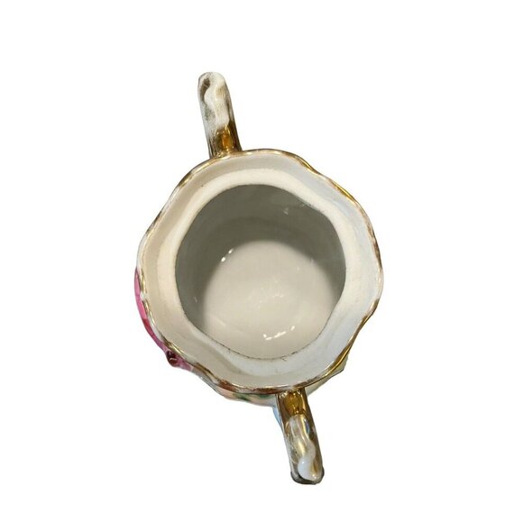 Antique Cabbage Rose with Bead Textured Design Small Creamer and Sugar Bowl - Picture 12 of 16